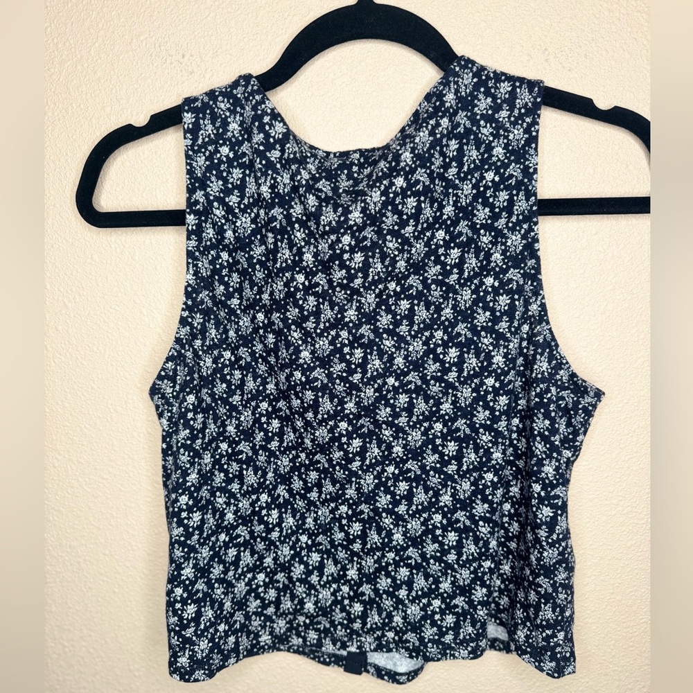 NWT Sézane Loriane Navy Floral Cropped Tank Top Size S - Picture 6 of 6